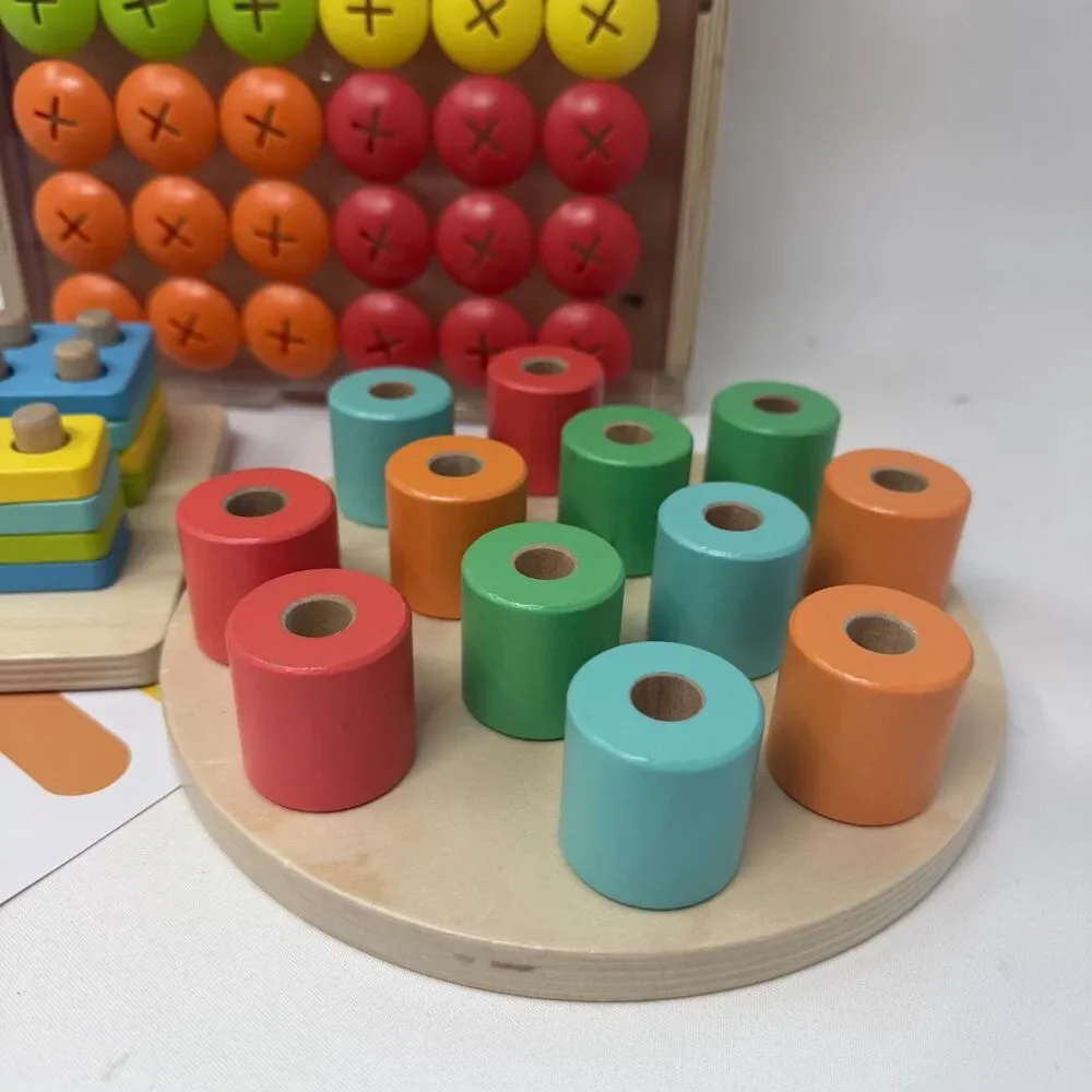 LOT 3 Lovevery Wood Montessori Style Puzzles Group Buttons Stacking Pegs